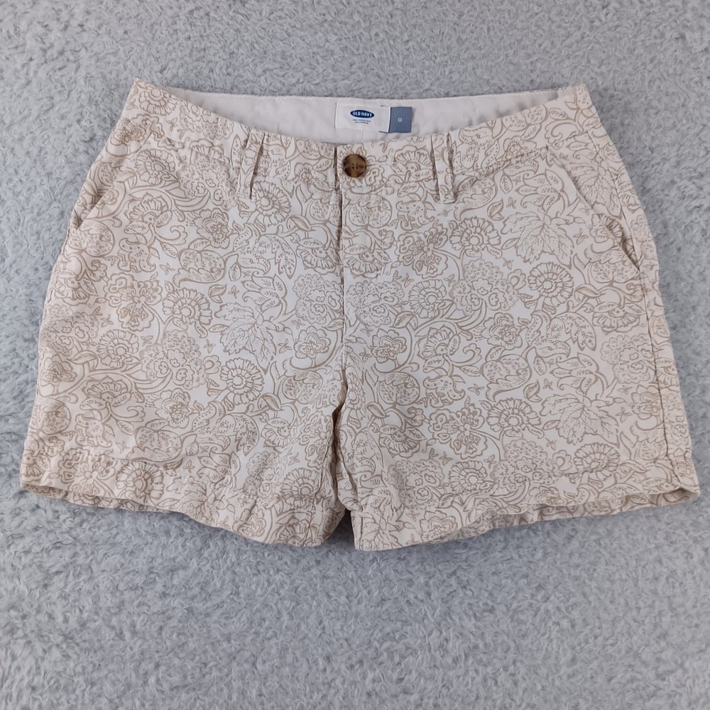 Old Navy Everyday Shorts Womens 0 White Tan Floral Paisley Chino S/207922-07
